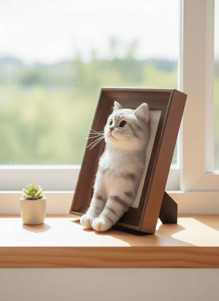 Side view of a custom 3D cat portrait, showcasing the handcrafted details and depth. The perfect personalized pet keepsake.